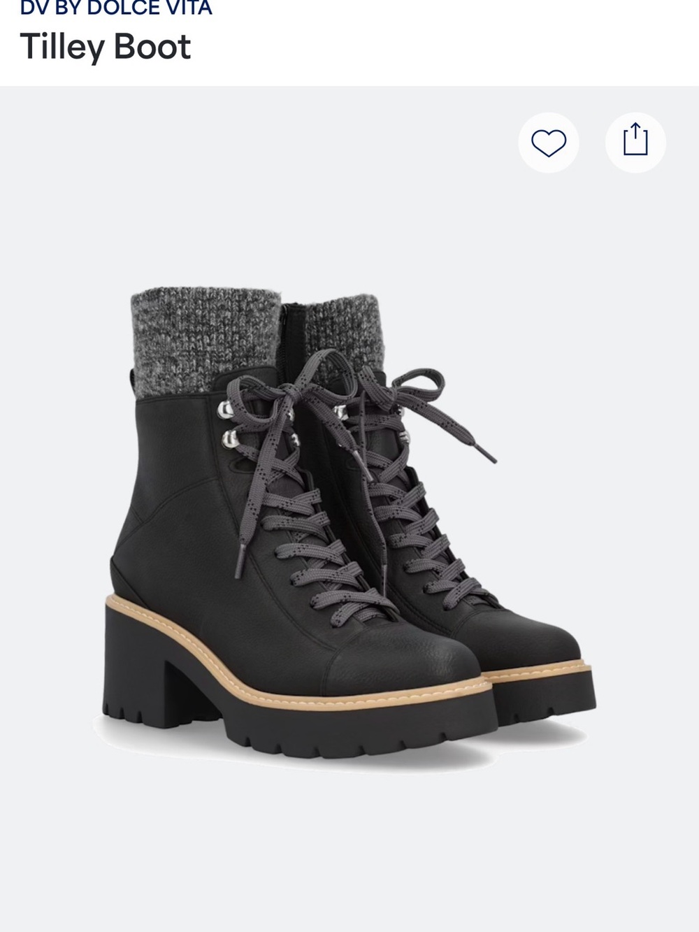 DV by Dolce Vita Black Lace-Up Knit Cuff Block Heel Boots